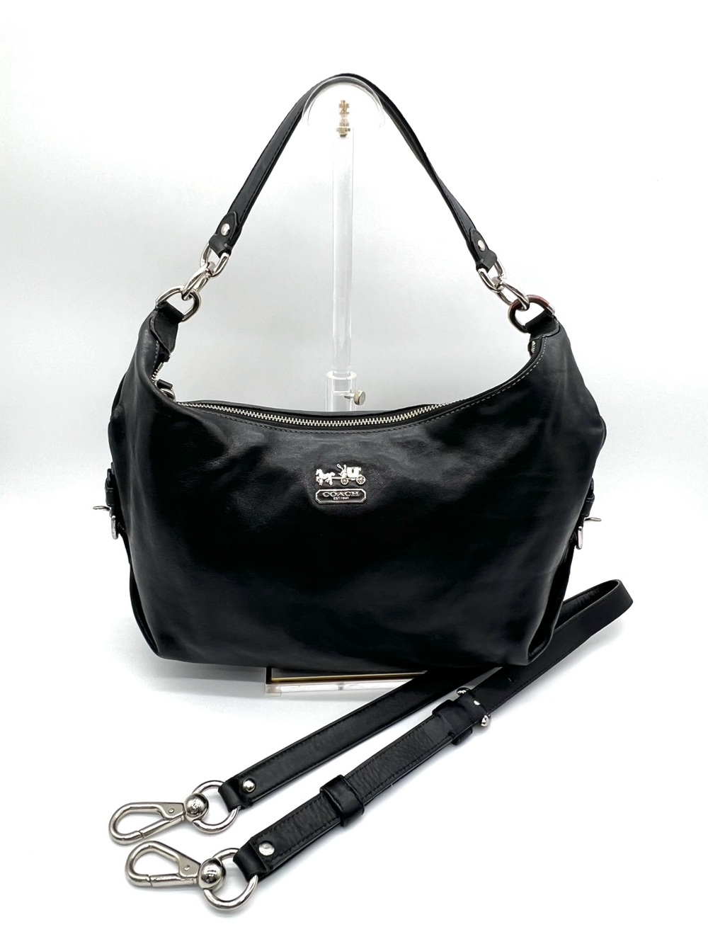 Coach Black Leather Hobo Bag with Detachable Strap